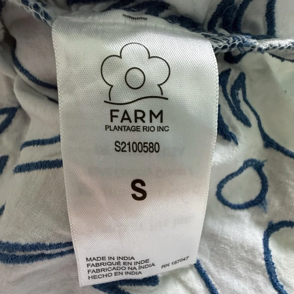 Farm Rio Blue White Embroidered Maxi Dress Tropical Sz S EUC Cruise Resort